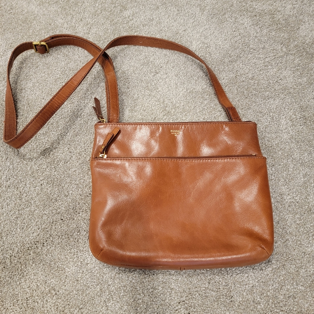 Fossil Tan Brown Leather Crossbody Bag